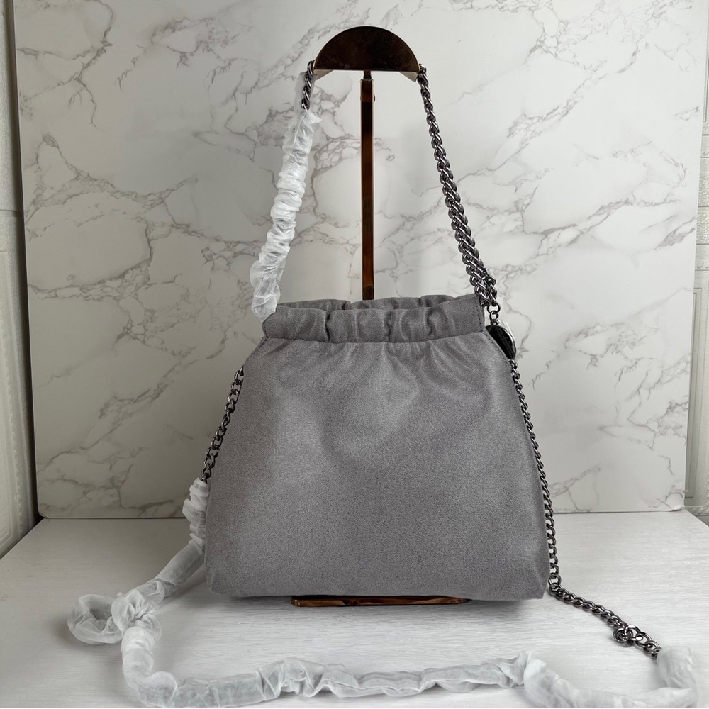 Stella McCartney Falabella Grey Vegan Suede Chain Bucket Bag
